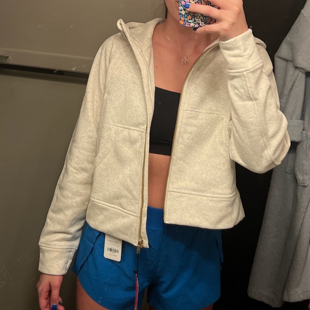 Cream Cropped Zip-Up Hoodie